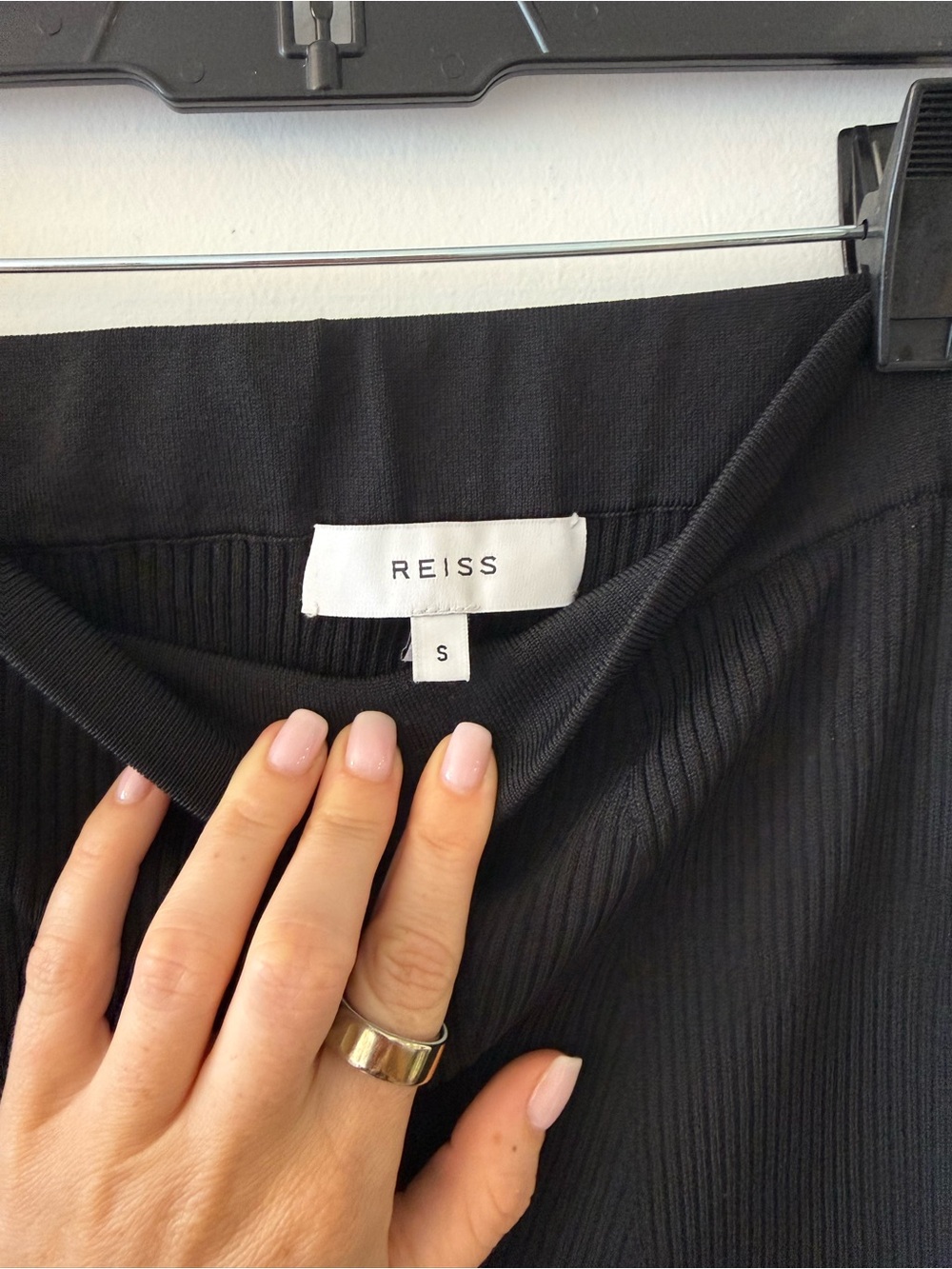 Reiss Black Ribbed Midi Skirt